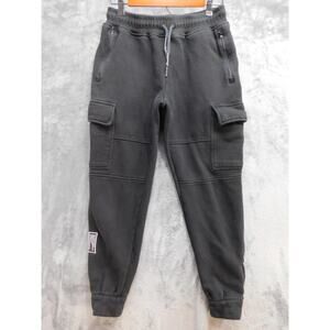 ASRV Pants Mens M Black Jogger Fleece Elastic Waist Drawstring Zip Pockets Lined